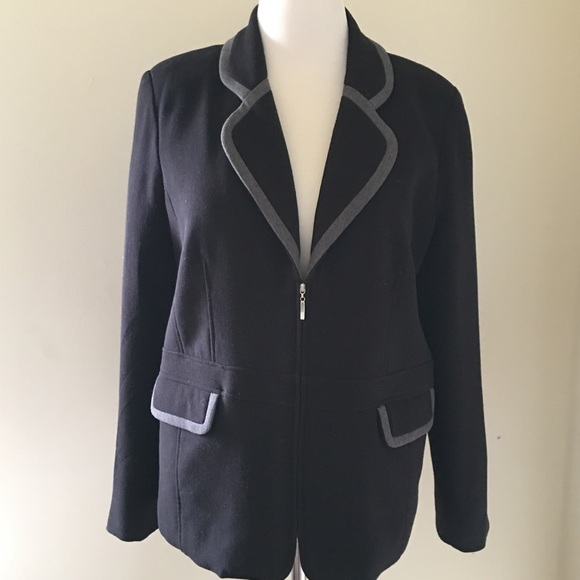 ✂️Dialogue Midi Black Zip Coat with Grey Trim - Picture 1 of 4